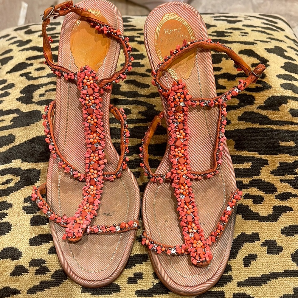 COPY - Rene Caovilla beaded coral sandals